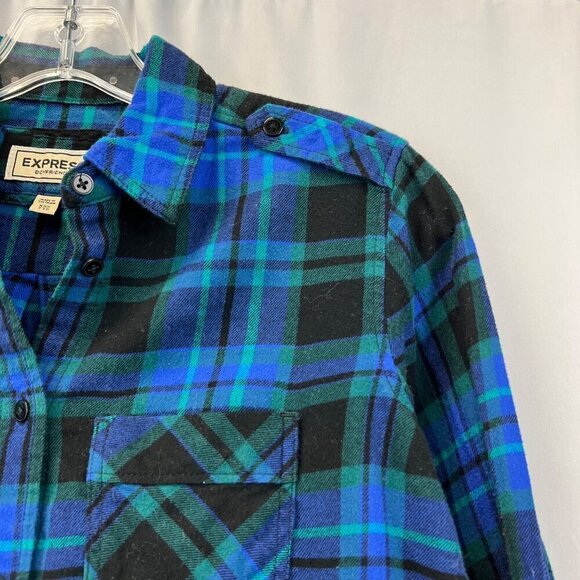 Express Womens Boyfriend Long Sleeve Button Down Top Multicolor Plaid size XXS - Picture 3 of 9